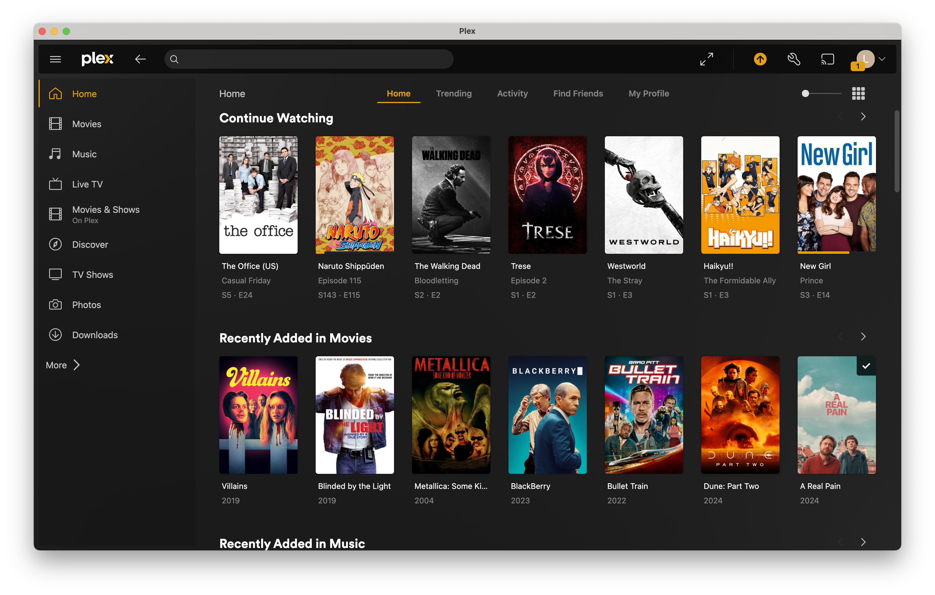 Plex Media Server Dashboard