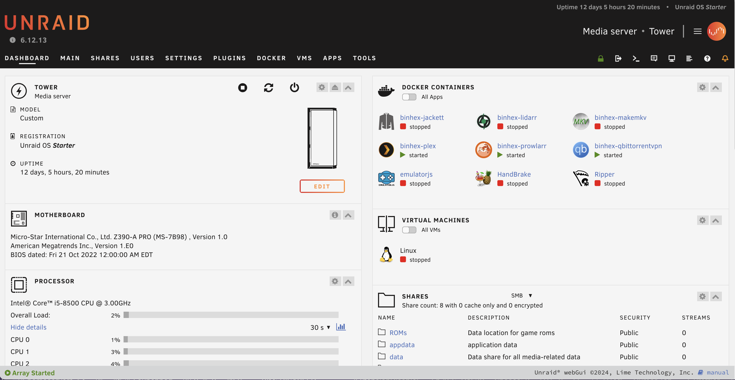 Unraid Server Dashboard